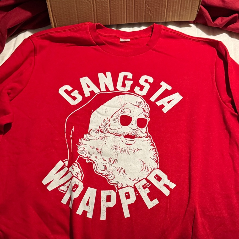 Red Santa Graphic Sweater Gansta Wrapper NWOT